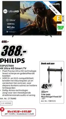 MediaMarkt Philips 4K Ultra HD Smart TV 55PUS7000 aanbieding