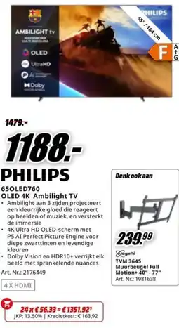 MediaMarkt Philips OLED 4K Ambilight TV 650LED760 aanbieding