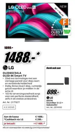 MediaMarkt LG OLED 4K Smart TV OLED65C54LA aanbieding