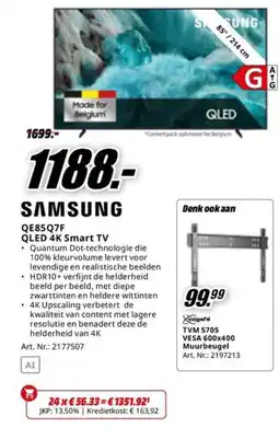 MediaMarkt Samsung QLED 4K Smart TV QE85Q7F aanbieding