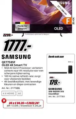 MediaMarkt Samsung OLED 4K Smart TV QE77S85F aanbieding