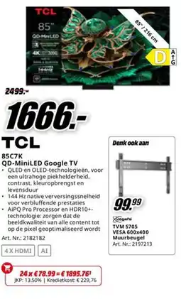 MediaMarkt TCL 85C7K QD-MiniLED Google TV aanbieding