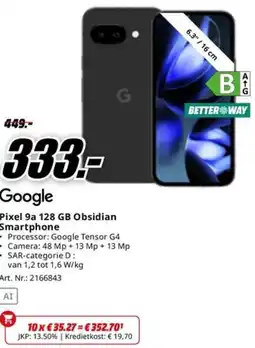 MediaMarkt Google Pixel 9a 128 GB Obsidian Smartphone aanbieding