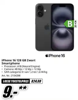 MediaMarkt iPhone 16 128 GB Zwart Smartphone aanbieding