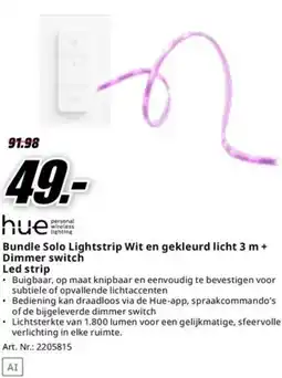 MediaMarkt Bundle Solo Lightstrip Wit en gekleurd licht 3 m + Dimmer switch Led strip aanbieding