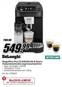 MediaMarkt DeLonghi Magnifica Plus ECAM320.60.B Zwart Volautomatische espressomachine aanbieding