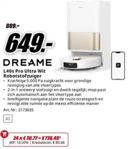 MediaMarkt Dreame L40s Pro Ultra Wit Robotstofzuiger aanbieding