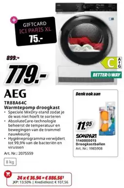 MediaMarkt AEG Warmtepomp droogkast TR88A64C aanbieding