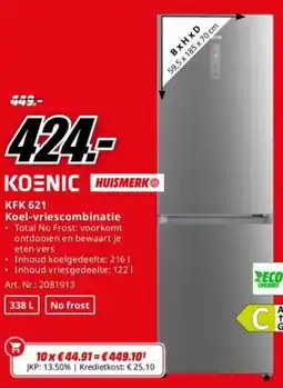 MediaMarkt Koenic KFK 621 Koel-vriescombinatie aanbieding
