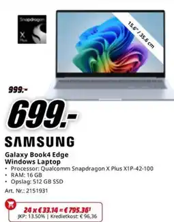 MediaMarkt Samsung Galaxy Book4 Edge Windows Laptop aanbieding