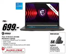 MediaMarkt msi Thin 15 B12UC-2014BE Windows Laptop aanbieding