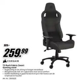 MediaMarkt Corsair T3 Rush Fabric Zwart Gaming stoel aanbieding