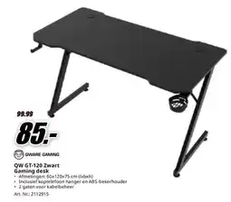 MediaMarkt QW GT-120 Zwart Gaming desk aanbieding