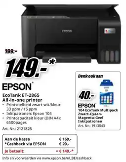 MediaMarkt Epson EcoTank ET-2865 All-in-one printer aanbieding