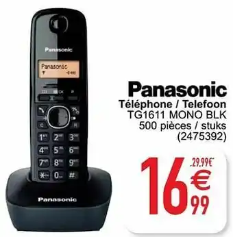 Panasonic téléphone - telefoon tg1611 mono blk