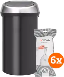 Coolblue Brabantia Touch Bin 60 Liter Matt Black Fingerprint Proof + Vuilniszakken (120 stuks) aanbieding