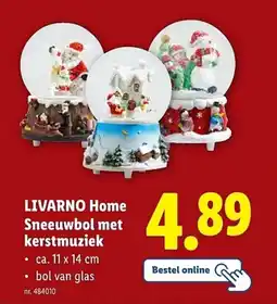 Lidl Livarno home sneeuwbol met kerstmuziek aanbieding