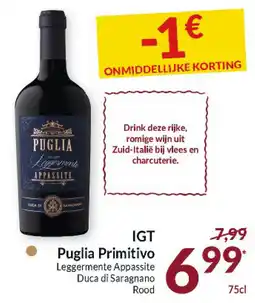 Intermarché IGT Puglia Primitivo Leggermente Appassite Duca di Saragnano Rood aanbieding