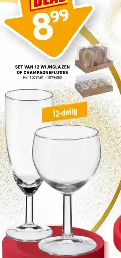 Trafic Set van 12 wijnglazen of champagneflutes aanbieding