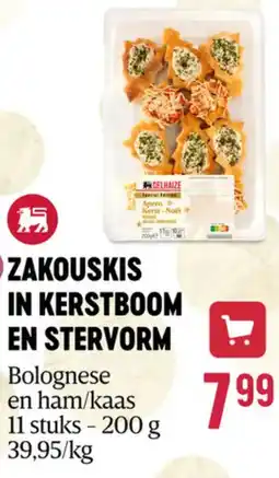 Delhaize Zakouskis in kerstboom en stervorm aanbieding