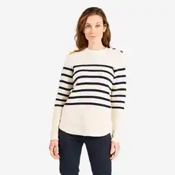 Decathlon Schipperstrui voor dames 100 ecru met marineblauwe strepen aanbieding