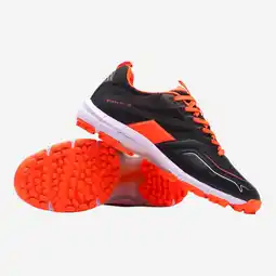 Decathlon Hockeyschoenen met veters voor kinderen Stealth 1.0 zwart oranje aanbieding