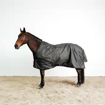 Decathlon Regendeken voor paarden en pony's Allweather Combo 1200D zwart aanbieding