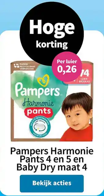 Plein.nl Pampers Harmonie Pants 4 en 5 en Baby Dry maat 4 aanbieding