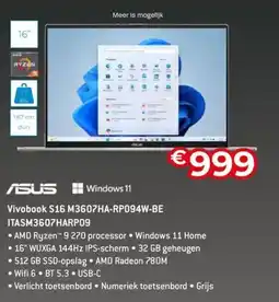 AUVA Asus Vivobook S16 M3607HA-RP094W-BE ITASM3607HARP09 aanbieding