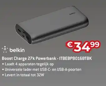 AUVA Belkin Boost Charge 27k Powerbank ITBEBPB016BTBK aanbieding