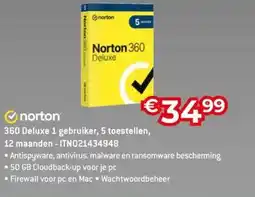AUVA Norton 360 Deluxe 1 gebruiker 5 toestellen 12 maanden ITNO21434948 aanbieding