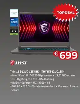 AUVA MSI Thin 15 B12UC 1254BE-ITMY15B12UC1254 aanbieding