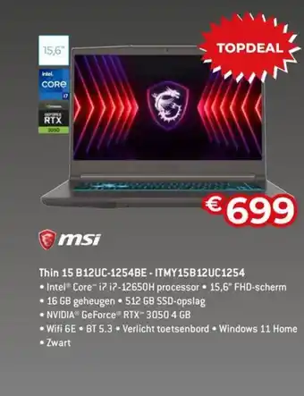 AUVA MSI Thin 15 B12UC 1254BE-ITMY15B12UC1254 aanbieding