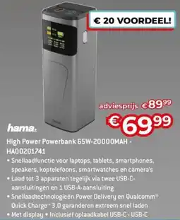 AUVA Hama High Power Powerbank 65W 20000MAH HA00201741 aanbieding