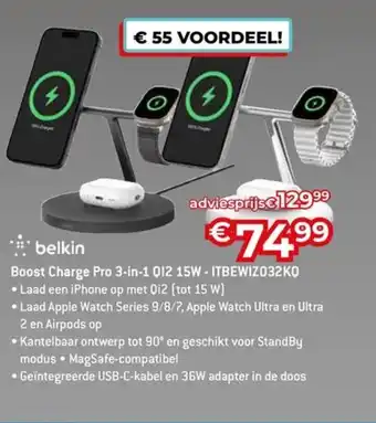 AUVA Belkin Boost Charge Pro 3-in-1 QI2 15W-ITBEWIZO32KQ aanbieding