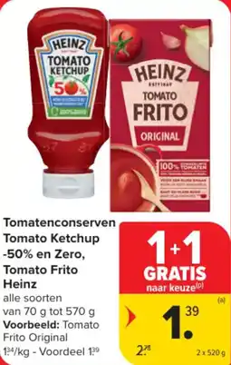 Carrefour Market Tomatenconserven Tomato Ketchup -50% en Zero, Tomato Frito Heinz aanbieding