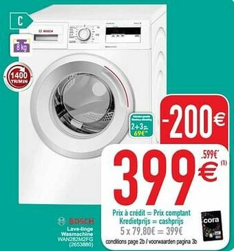 Cora Bosch lave-linge wasmachine wan282m2fg aanbieding