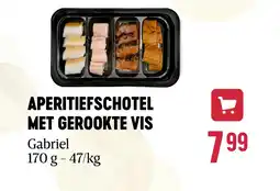 Delhaize APERITIEFSCHOTEL MET GEROOKTE VIS aanbieding