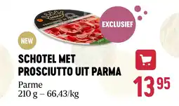 Delhaize SCHOTEL MET PROSCIUTTO UIT PARMA aanbieding