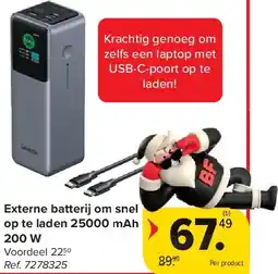Carrefour Externe batterij om snel op te laden 25000 mAh 200 W aanbieding