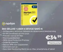 CompuDeals Norton 360 Deluxe 1 User 5 Device 12mo N aanbieding