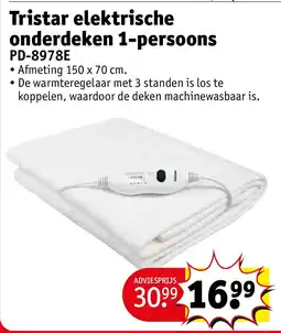 Kruidvat Tristar elektrische onderdeken 1-persoons aanbieding