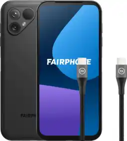 Coolblue Fairphone 5 256GB Zwart 5G + BlueBuilt Usb C Kabel 1,5m Nylon Zwart aanbieding