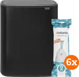 Coolblue Brabantia Bo Touch Bin 2 x 30 Litres Noir Mat + Sacs Poubelle (120 pièces) aanbieding