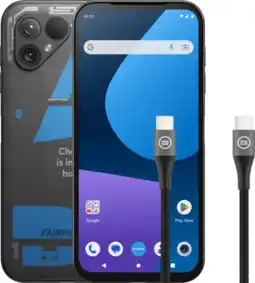 Coolblue Fairphone 5 256Go Transparent 5G + BlueBuilt Câble USB-C 1,5m Nylon Noir aanbieding