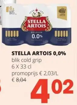 Spar Stella Artois 0,0% Blik Cold Grip aanbieding