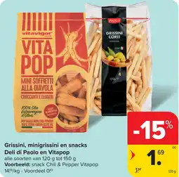 Carrefour Grissini, Minigrissini en Snacks Deli di Paolo en Vitapop aanbieding