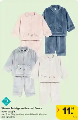 Carrefour Warme 2-delige set in coral fleece voor baby's aanbieding