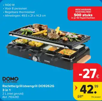 Carrefour Domo Elektro Raclette / Grill / Steengrill DO9262G aanbieding