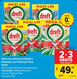 Carrefour Gamma vaatwasmiddelen Platinum en Platinum Plus Dreft aanbieding